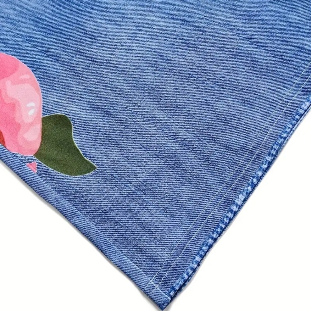 Blue Floral Print Flared Jeans Imitation Denim - Sz Medium - Picture 4 of 7